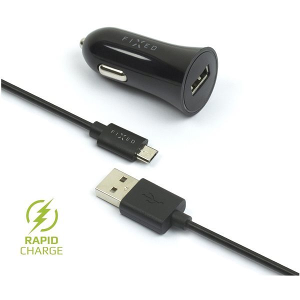 Autonabíječka FIXED, Micro USB, 2,4A, černá