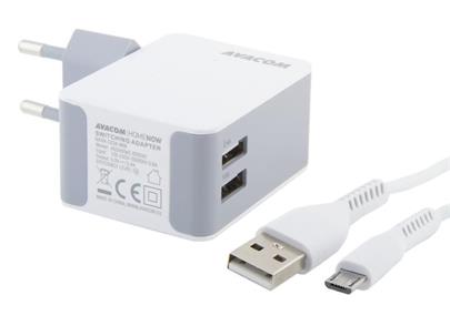 AVACOM HomeNOW síťová nabíječka 3,4A se dvěma výstupy, bílá barva (micro USB kabel)