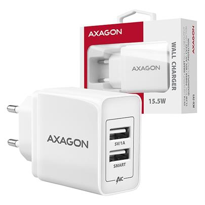 AXAGON ACU-5V3, SMART nabíječka do sítě, 2x port 5V-2.1A + 1A, 15.5W