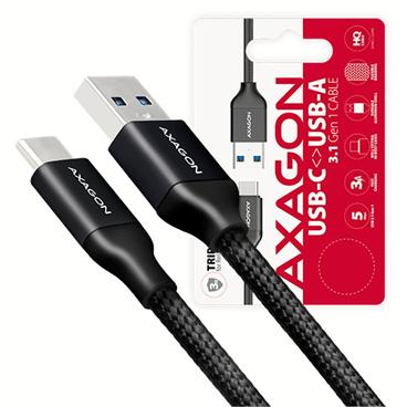 AXAGON BUCM3-AM05B, SUPERSPEED kabel USB-C <-> USB-A 3.2 Gen 1, 0.5m, 3A, oplet, černý