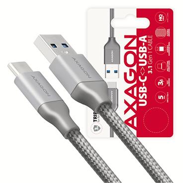 AXAGON BUCM3-AM05G, SUPERSPEED kabel USB-C <-> USB-A 3.2 Gen 1, 0.5m, 3A, oplet, šedý