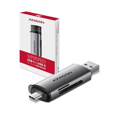 AXAGON CRE-SAC, USB3.2 Gen1 Type-C + Type-A externí čtečka karet SD/microSD, podpora UHS-I