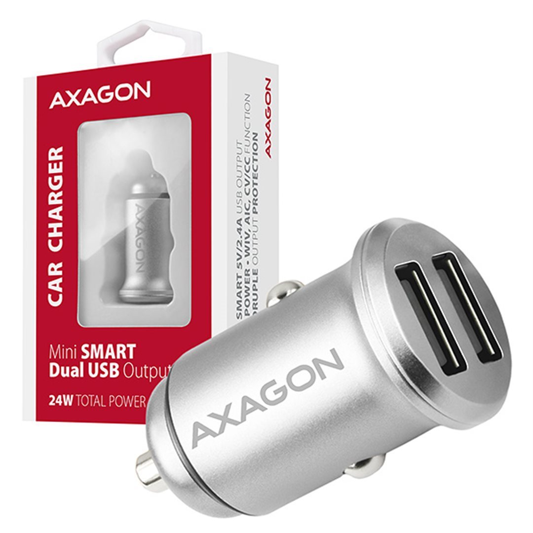 AXAGON PWC-5V4, mini SMART nabíječka do auta, 2x port 5V-2.4A + 2.4A, 24W