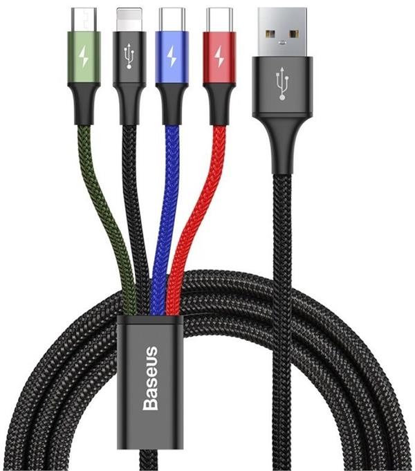 Baseus CA1T4-B01 Fast 4in1 Kabel Lightning, 2x USB-C, MicroUSB 3.5A 1.2m Black