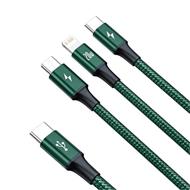 Baseus Rapid Series nabíjecí / datový kabel 3v1 Type-C/ (Micro USB + Lightning  PD 20W + USB-C) 1.5m zelená