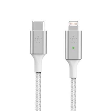 Belkin USB-C Smart LED kabel s lightning konektorem, 1,2m, bílý - odolný
