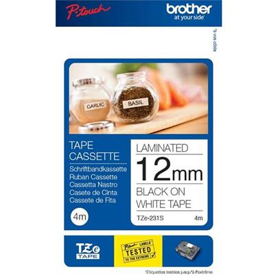 BROTHER TZE231S2 Labelling Supplies, 12mm BLACK ON WHITE (4m)