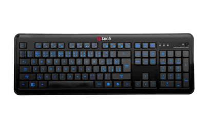 C-TECH klávesnice OBK-04, kancelářská podsvícená klávesnice, modré podsvícení, černá, USB, CZ/SK
