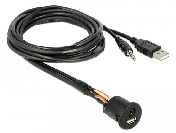 Cable USB Type-A male + 3.5 mm 4 pin stereo jack male > female bulkhead USB Type-A female + 3.5 mm 4 pin female (audio)