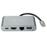 Canyon dokovací stanice, 5 portů: 1*Type C male, 1*HDMI, 1*RJ45, 2*USB3.0, vstup 100-240V,výstup USB-C PD60W+USB-A, šedá