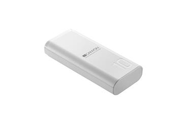 CANYON powerbanka 10000mAh Li-poly, Input 5V/2A, Output 5V/2.1A, Smart IC, USB kabel 0.25m, bílá