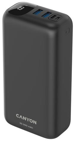 CANYON powerbanka PB-301, 30000mAh Li-poly QC&PD, display, In USB-C + micro USB, Out 1x USB-C + 2x USB-A, černá
