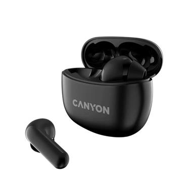 CANYON TWS-5 BT sluchátka s mikrofonem, BT V5.3 JL 6983D4, pouzdro 500mAh+40mAh, čerrná