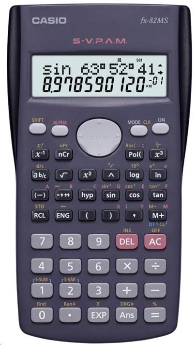 CASIO kalkulačka FX 82 MS, černá, školní, desetimístná