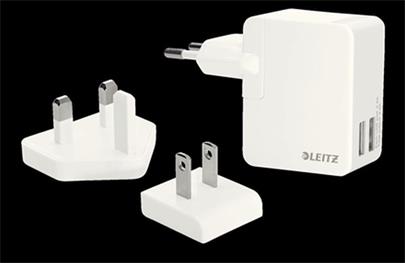 Cestovní nabíječka se 2 USB porty Leitz Complete, 12W, bílá