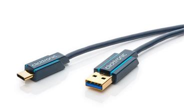 ClickTronic HQ OFC Kabel USB 3.1 konektor C/male - USB 3.0 A/male, modrý, 3m