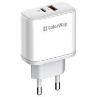 COLORWAY 1x USB a 1x USB-C/ síťová nabíječka/ 45W/ 100V-240V/ Bílá