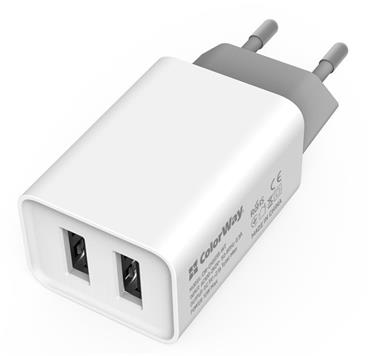 COLORWAY 2x USB/ síťová nabíječka/ 10W/ 100V-240V/ Bílá