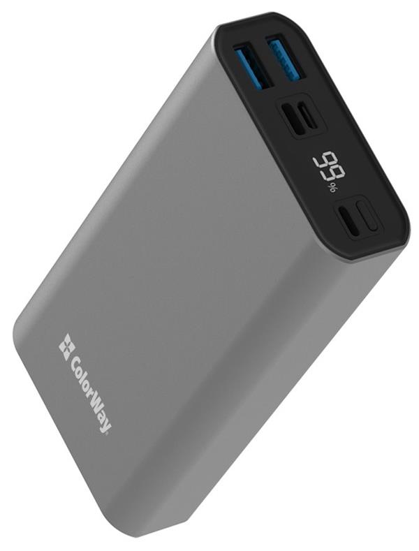 COLORWAY powerbanka/ 20 000mAh/ 2x USB QC3.0/ USB-C Power Delivery 20W/ Lighting/ LED/ Micro-USB/ Šedivá