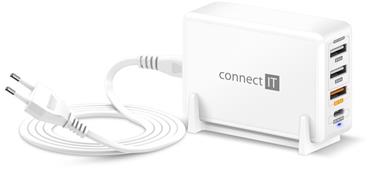 CONNECT IT Fast Charge nabíjecí adaptér 3xUSB-A + 1xUSB-C, QC, 65W PD, BÍLÝ