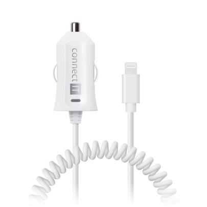 CONNECT IT InCarz nabíječka do auta MFi Apple Lightning 2,4A, 1m spirálový flexibilní kabel, bílá