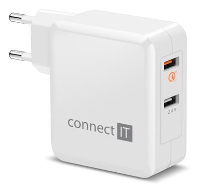 CONNECT IT QUICK CHARGE 3.0 nabíjecí adaptér 2x USB (3,4A), QC 3.0, bílý