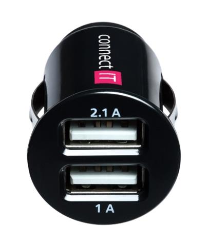 CONNECT IT USB nabíječka do auta 2x USB, černá (5V/2,1A + 5V/1A)