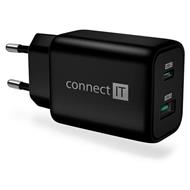 CONNECT IT Wanderer2 GaN nabíjecí adaptér 1×USB-C + 1xUSB-A, 33W PD, ČERNÝ