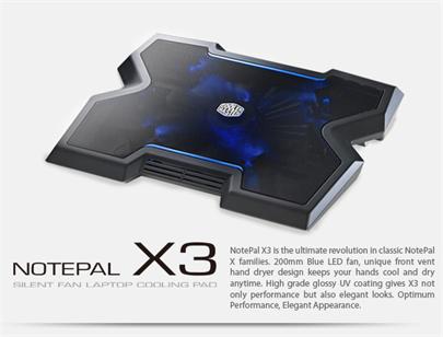 Coolermaster chladicí ALU podstavec NotePal X3 pro NTB 12-17" black, 20cm blue led fan