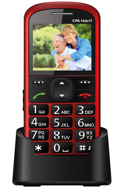 CPA mobilní telefon pro seniory HALO 11/ 2,4" barevný display/ SOS tlačítko/ vestavěná svítilna/ FM rádio/ červený
