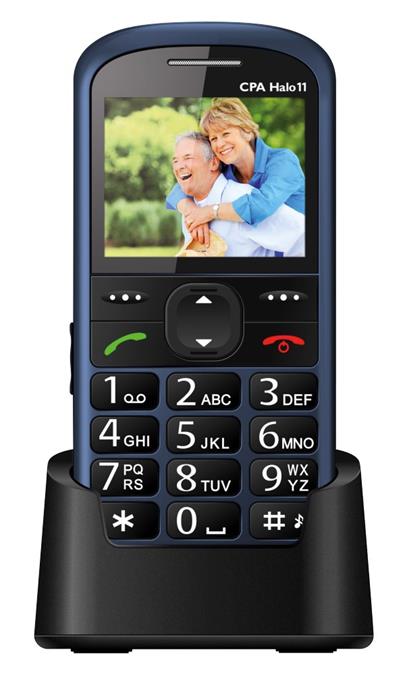 CPA mobilní telefon pro seniory HALO 11/ 2,4" barevný display/ SOS tlačítko/ vestavěná svítilna/ FM rádio/ modrá