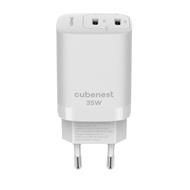 CubeNest S2D1 GaN Adaptér 35W bílá (2× USB-C až 35 W), PD, přepěťová a podpěťová ochrana, s technologií GaN, pro iPhone