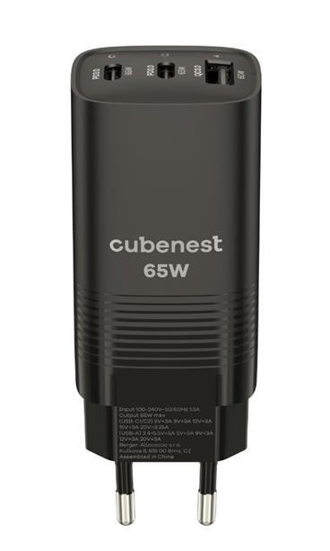 CubeNest S3D0 GaN Adaptér 65W černá - (2× USB-C až 65 W, 1× USB-A až 60 W), přepěťová a podpěťová ochrana