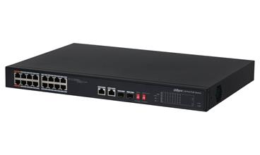 DAHUA PoE switch 16x 100Mb + 2x 1Gb/SFP, PoE 802.3af/at/Hi-PoE 135W, extend.mod 10Mb/250m