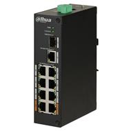 DAHUA PoE switch 8x 100Mb + 1x 1Gb + 1x SFP 1Gb, 6x PoE 802.3af/at, 2x HiPoE 60W, celkem max. 96W, DIN, IP30, -30~65°C