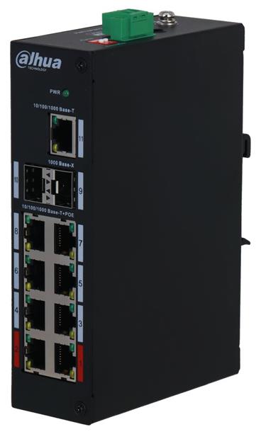 DAHUA PoE switch 9x 1Gb + 2x SFP 1Gb, 8x PoE 802.3af/at, 2x PoE 802.3bt/Hi-PoE do 90W, PoE celkem 120W, DIN, -30~65°C