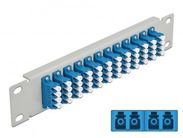 Delock 10” patch panel pro optická vlákna, 12 portů, LC Quad, modrý, 1U, šedý