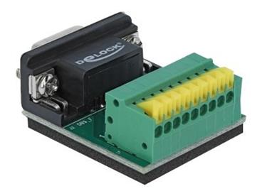 Delock Adaptér Sub-D 9 pin zásuvkový konektor na svorkovnici s tlačítkem