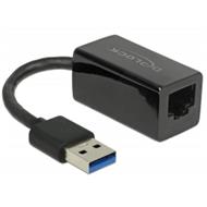 Delock Adaptér Super Speed USB (USB 3.1 Gen 1) s USB Typ-A samec > Gigabit LAN 10/100/1000 Mbps kompaktní černý