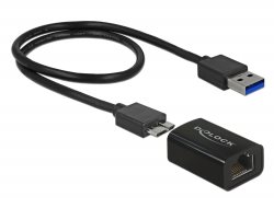 Delock Adaptér Super Speed USB (USB 3.1 Gen 1) s USB Typ Micro-B samice > Gigabit LAN 10/100/1000 Mbps kompaktní