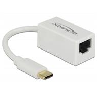 Delock Adaptér Super Speed USB (USB 3.1 Gen 1) s USB Type-C™ samec > Gigabit LAN 10/100/1000 Mbps kompaktní bílá