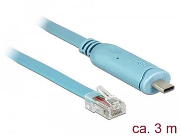 Delock Adaptér USB 2.0 Typ-C samec > 1 x Serial RS-232 RJ45 samec 3,0 m modrý