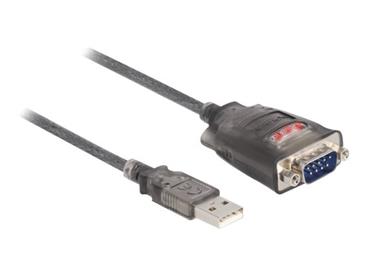 Delock adaptér USB 2.0 Typu-A na 1 x 9 pin zástrčkový konektor RS-232 D-Sub s maticemi, 3 x LED, 1m