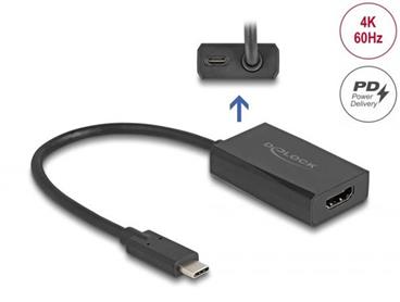 Delock Adaptér ze zásuvku HDMI na zástrčky USB Type-C™ (DP Alt Mode), 4K, s PD o výkonu 100 W