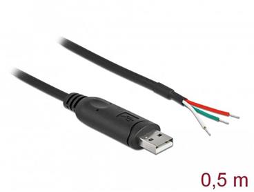 Delock Adaptérový kabel USB 2.0 typu A na sériové RS-232 se 3 otevřenými vodiči 0,5 m