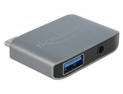 Delock Audio adaptér USB Type-C™ samec - Stereo Jack samice 3,5 mm + USB 3.0 A samice