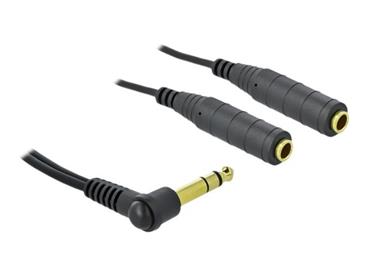 Delock Audio Splitter, 6,35 mm, 1 x zástrčkový konektor na 2 x zásuvkový, 3 pinový, pravoúhlý, černý, 25 cm