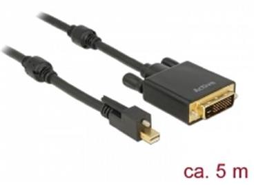 Delock Cable mini Displayport 1.2 male with screw > DVI male 4K 30 Hz Active 5 m black