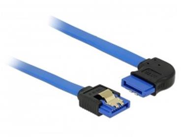 Delock Cable SATA 6 Gb/s receptacle straight > SATA receptacle right angled 10 cm blue with gold clips