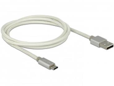 Delock Data and Charging Cable USB 2.0 Type-A male > USB 2.0 Micro-B male with textile shielding white 100 cm